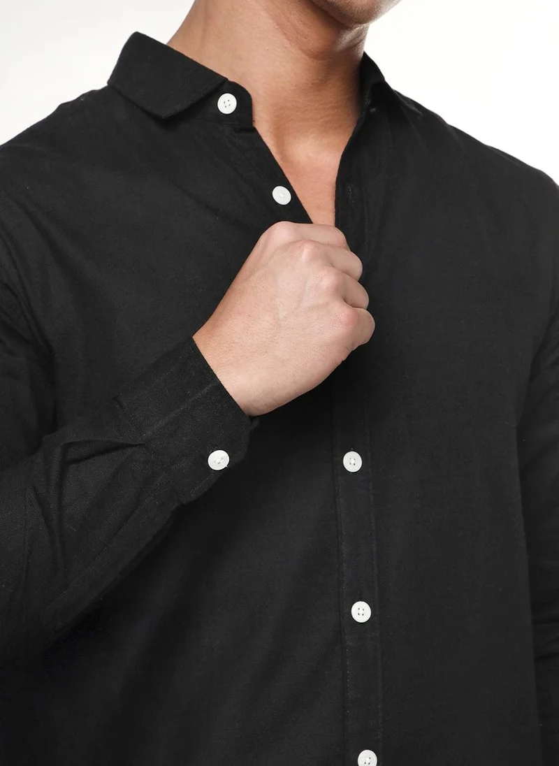Urbano Fashion  Urbano Fashion Men's Black Linen Blend Full Sleeve Relaxed Fit Casual Solid Shirt for Men | Best Price UAE